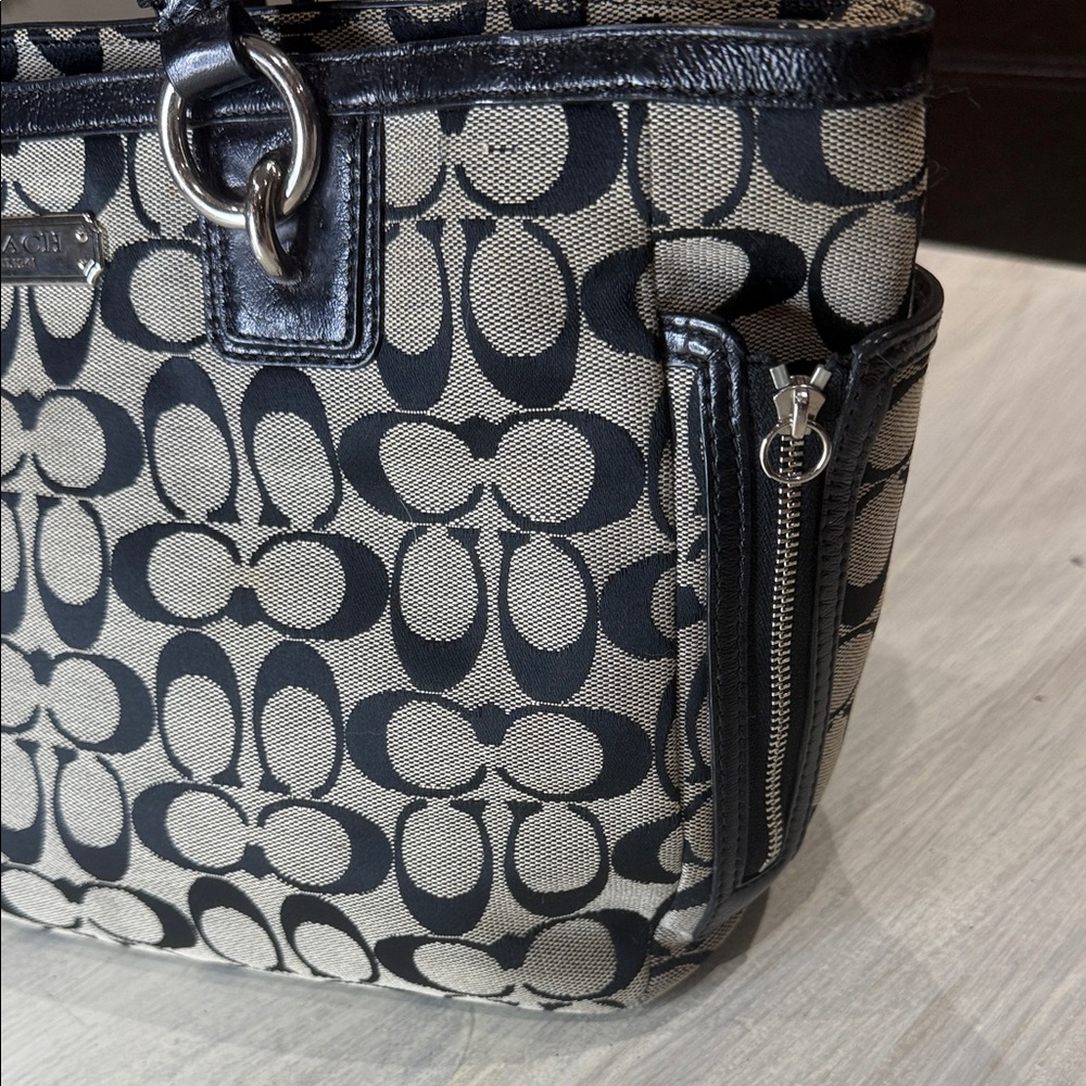 Coach Black and Tan Signature Tote - Picture 2 of 13